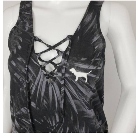 PINK lace up palm leaf tank top - Picture 2 of 3